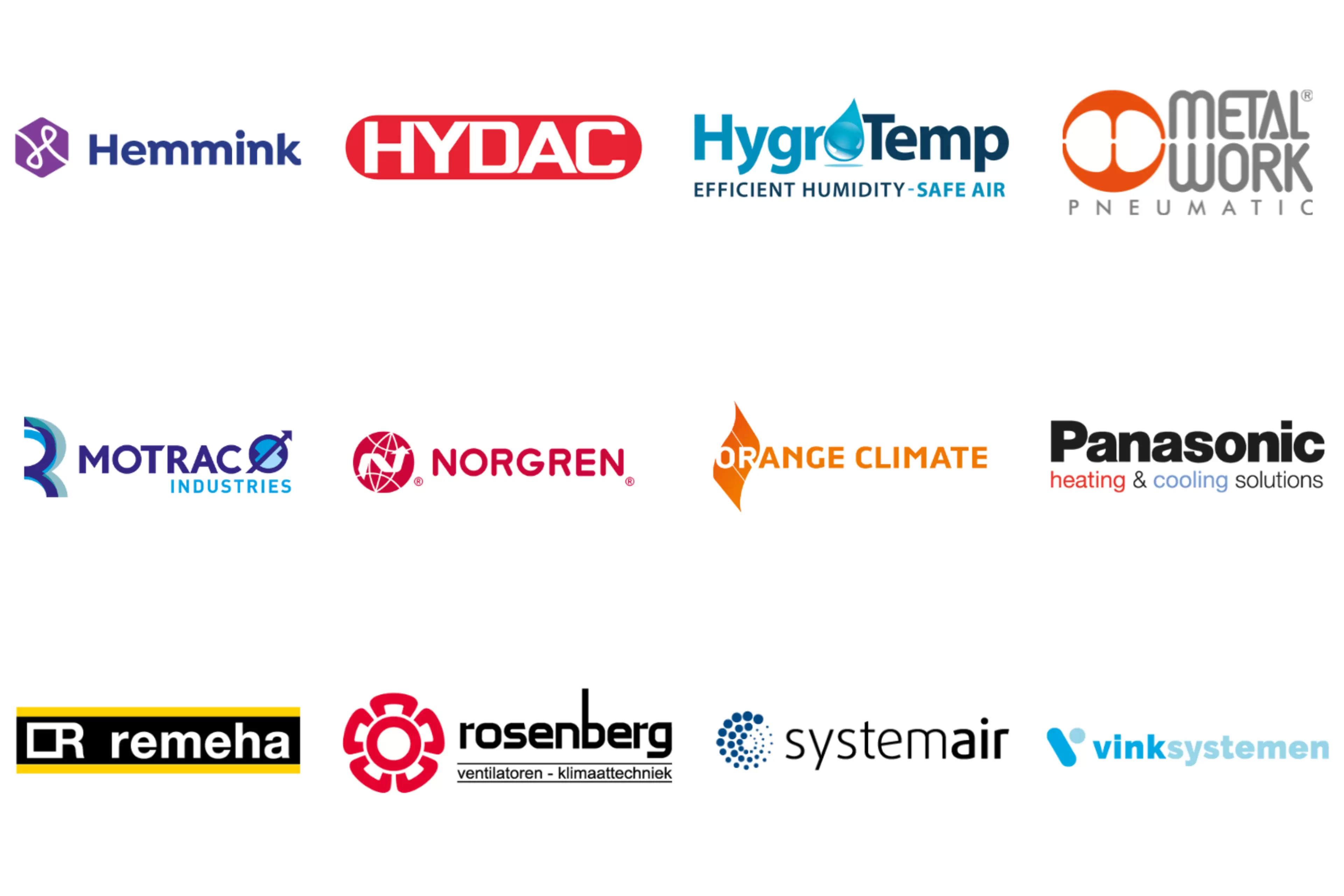 ROVC-gouden participanten: HansaFlex, Motrac, Norgren, Fluke, Aircologic, Vinksystemen, Frico, HygroTemp, Orange climate, Rosenberg, Systemair, Ambravav-Samsung en Remeha.